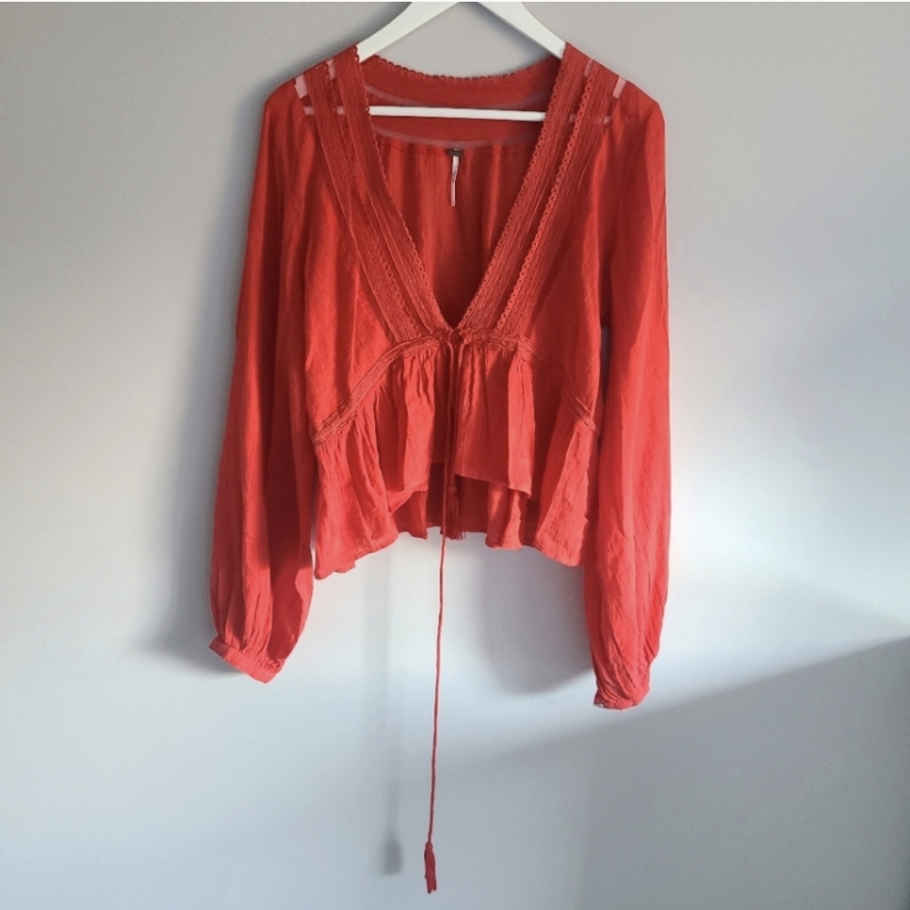 Free People Red Boho Top